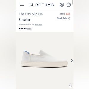 Rothy’s city slip on sneaker. Unisex in M11/W12.5. White. NWB